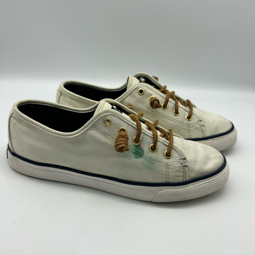 Sperry Top Sider Seacoast Ivory Canvas Sneakers STS90549 Shoes Women's Sz 7.5
